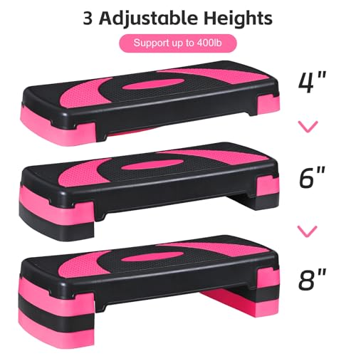 LEMY Adjustable Workout Aerobic Stepper, Exercise Step Platform for Home, Fitness, Gym, Strength Training - color: Black/Pink