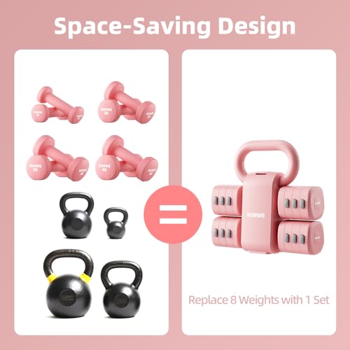 Lightweight Adjustable Dumbbell Kettlebell Set - 4 in 1 Free Weight Set with Kettlebell Grip Converter, Each 2.2 3.3 4.4 5.5lb Quick Change Weight Women Dumbbell Set for Small Spaces Home Gym - color: Adjustable Kettlebell Orange