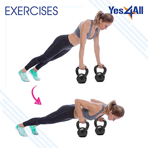 Yes4All Kettlebell Sets, 5 - 10 - 15 - 20 - 25 - 30 LB Cast Iron Strength Training Kettlebells, Wide Handles & Flat Bottom, Multi-Level from Beginners to Pros for Strength Training & Home Gym