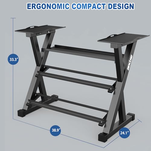 BEKING 3 Tier Dumbbell Rack,1000LB Capacity Weight Storage Rack for Home Gym Fitness,Multifunctional Free Weight Organizer Stand for Dumbbells, Kettlebells,Compact Design Save Floor Space
