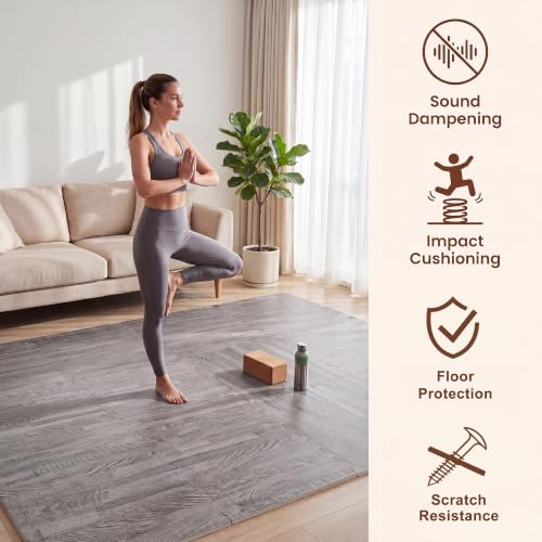 Giantex 25 Pcs Faux Wood Grain EVA Foam Tiles, 24"x24" Interlocking Floor - color: Gray Oak, size: 100 Sq.Ft (25 Tiles)