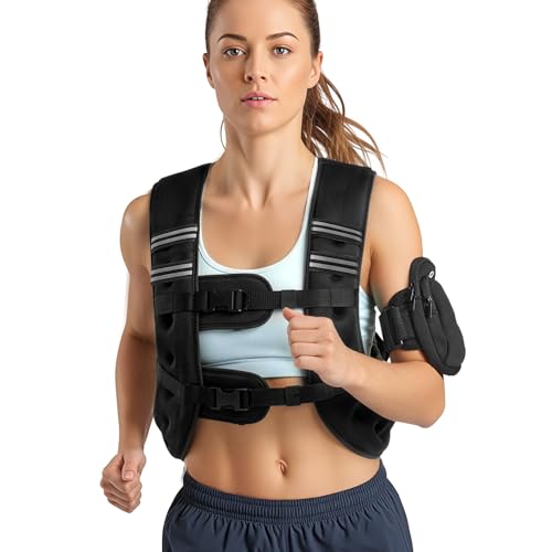 VEVOR Weighted Vest, 6lbs/8lbs/10lbs/25lbs Body Weight Vest for Men Women, with Reflective Stripe, Adjustable Buckle, Workout Equipment for Strength Training, Running, Jogging, Fitness, Muscle Building, Weight Loss