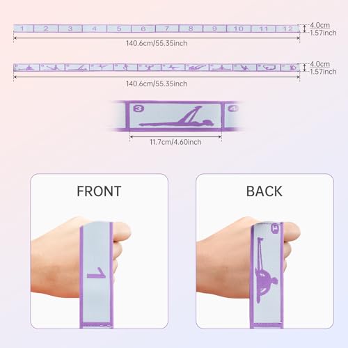 Stretch Strap Elastic Yoga Stretching Strap with 12 Loops Polyester for Physical Therapy, Pilates, Home Workout - Multi-Loop Pilates Stretch Band (Purple)