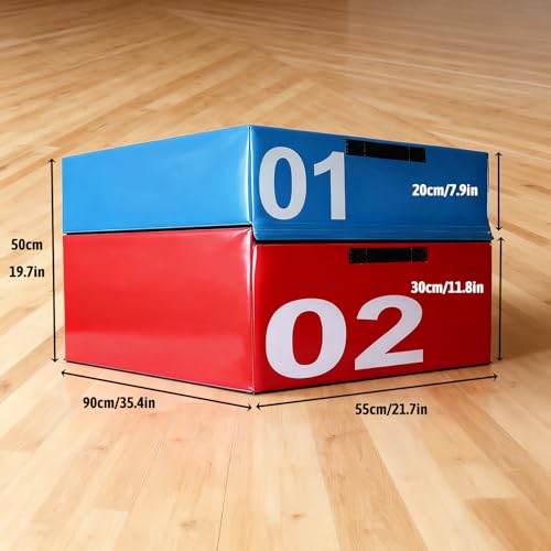 Free Combination Foam Plyometric Jump Box, Height Exercise Box Multiple Height Levels with Non-Slip Surface & EPE Foam for Plyometrics HIIT Strength Training Home Gym (Size:01#+02#) - size: 01#+02#