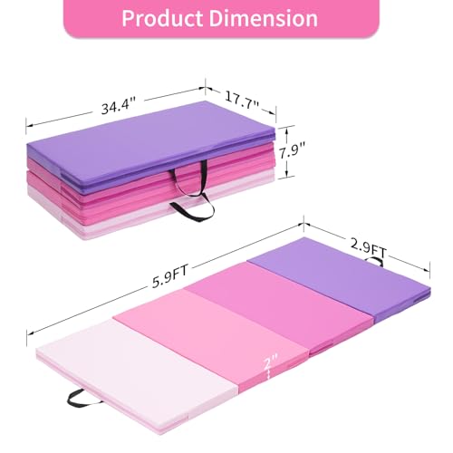 ZENOVA Gymnastics Mat 6'x3'x2''/4'x8'x2'' Exercise Mat Gym Mat for Home Aerobics Workout Foldable Tumbling Mat Children Gifts - color: 3FT x 6FT-- Gradient Pink