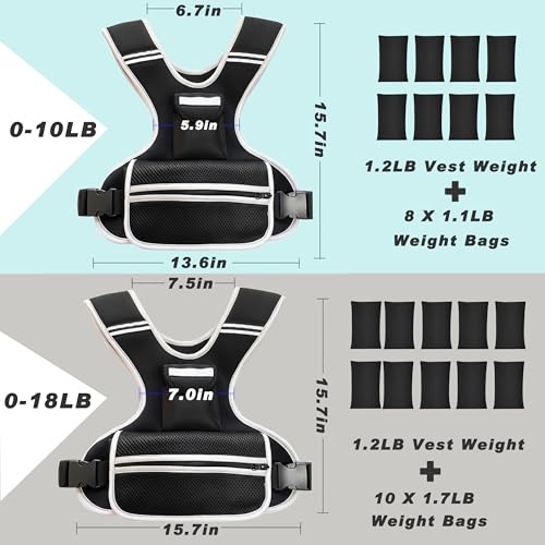 Adjustable Weighted Vest for Women and Men, 0-10lb/0-18lb with Removable Weights, Neoprene Fabric, Reflective Stripe and Padded Shoulders for Walking and At-Home Cardio - size: 2-10LB