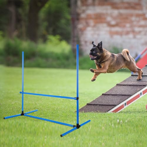 Shappy 4 Pcs Dog Agility Jumps Adjustable Height Hurdles with Bag,Blue - color: Blue