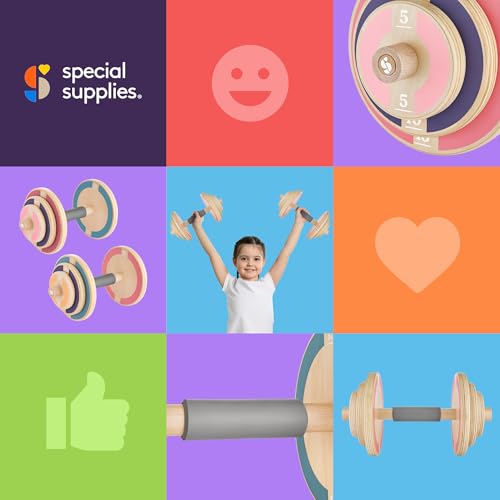 Special Supplies Kids Wooden Workout Play Weights Set - Adjustable Dumbbells and Barbell Set for Home Gym Equipment, Exercise Workout Set for Fitness Activities (Dumbbells)