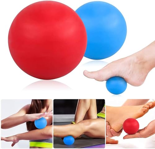 WOVTE Massage Lacrosse Ball for Sore Muscles, Shoulders, Neck, Back, Foot, Body, Deep Tissue, Trigger Point, Muscle Knots, Yoga and Myofascial Release (Blue) (Blue Red) - color: Blue Red