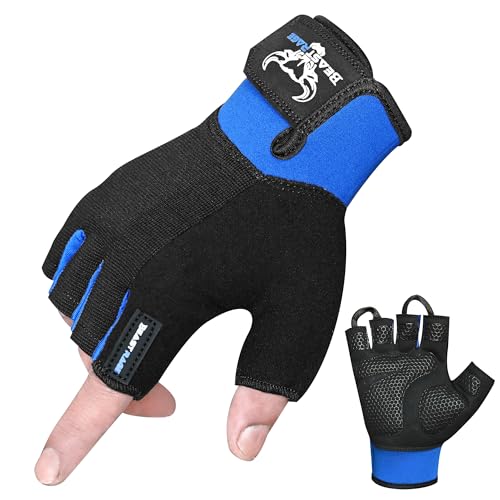 Workout Gloves for Men, Durable Palm Grip Gym Gloves Women Half Finger Elasticated Training Weight Lifting Strength Bodybuilding Anti Slip Cycling Gloves Exercise