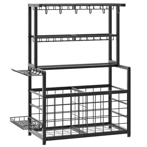 HOOBRO Sports Equipment Garage Organizer, Ball Storage Rack with Basket, Heavy Duty Ball Holder with Hooks, for Outdoor, Garage, Club, Basement, Black BK80JJ01