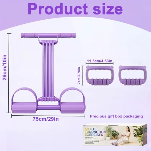 3-in-1 Pedal Resistance Band with Handle, 8-Tube Exercise Bands with Handles, Detachable Multifunctional Resistance Bands for Ab/Waist/Arm/Leg Stretching & Workout (Purple)