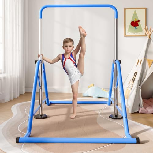 Expandable Gymnastics Bars 45''-61'' with Side Support Bars for Kids - color: Blue