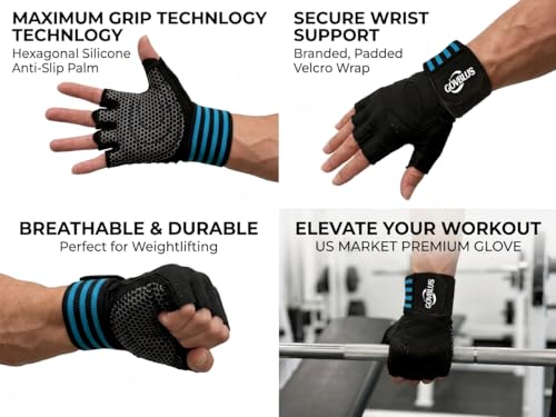 Weightlifting Workout Gloves with 14" Wrist Support - Padded Full Palm Protection Gym Gloves for Men & Women, Anti-Slip Fingerless Exercise Gloves for Weight Lifting, Training, Deadlifts - size: Large