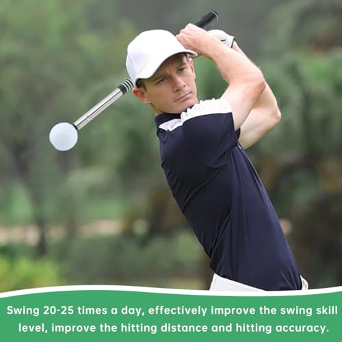 Retractable Golf Swing Trainer for Right-Handed Players, Tempo Stick with Click Feedback, 14.96–27.95 in, Includes Arm Band and Grip Trainer, Indoor Outdoor Warm-Up Practice, Black