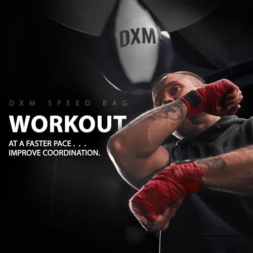 DXM SPORTS Boxing Speed Bag - Leather Speed Bags - Punching Speed Ball - Exercise Workout MMA Speed Bag for Adults - color: Black & White