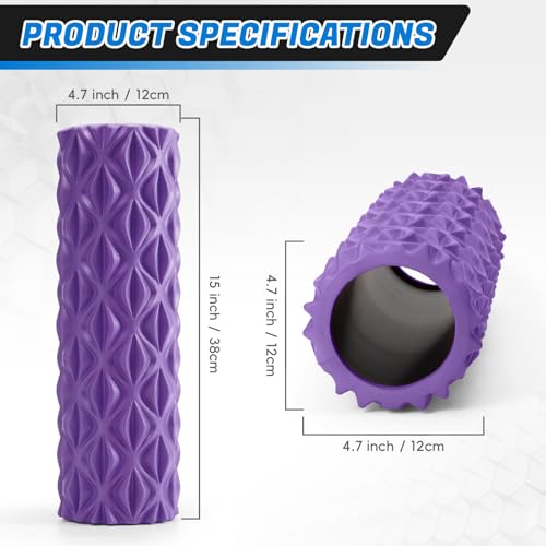 Foam Roller High Density Deep Tissue Massager for Muscle Massage Myofascial Trigger Point Release Improves Mobility Massage of The Back and Leg Muscles - 15" (Purple)