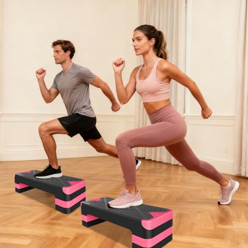 27" Exercise Workout Aerobic Step Platform Trainer, Adjustable Fitness 4-6-8in Exercise Stepper Workout with 4 Risers, Aerobics Stepper Workout Stepper for Home Gym Cardio Strength & Training