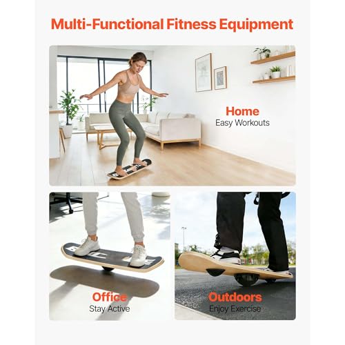 Balance Board Wobble Board, 3-Level Adjustable Wooden Trainer for Adults - Standing Desk, Workout, Yoga - Slip-Resistant Base - Home Gym Equipment