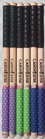 CardioStix approx 8.5oz per set (1 PAIR WITH BAG) Bundle Weighted Double Grip w/bag Premium American Hickory Wood Cardio Drum Sticks | Drumming, Fitness, Aerobic Class, Exercises (Tie Dye with Bag) - color: Tie Dye Surprise grip color w/ Bag