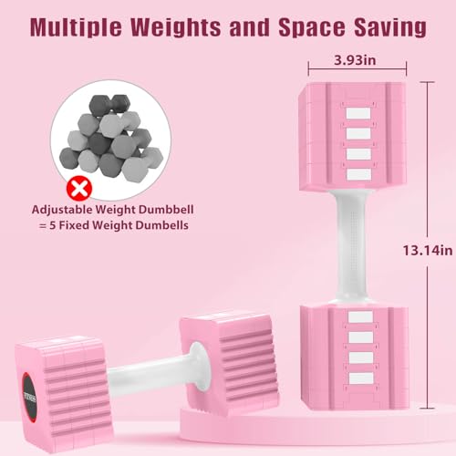 Adjustable Weight Dumbbells Set of 2, 3.4lb/5.7lb/8lb/10.3lb/12.6lb Each Hand Weight Sets for Women/Men, Adjustable Dumbbells Set for Home Gym Fitness Workout Strength Training - color: Peachy