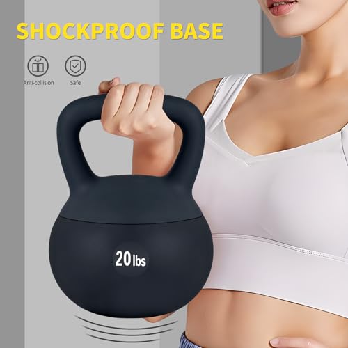 DlandHome Kettlebell Weights Strength Training Kettlebell-Great for Full Body Workout and Strength Training,Easy Grip Handle,PVC Filled with Iron Sand - color: Black-20lbs