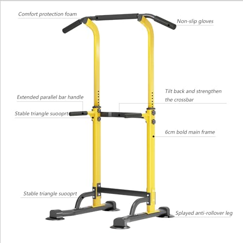 SogesPower Power Tower Dip Station Pull Up Bar for Home Gym Adjustable Height Strength Training Workout Equipment,Pull Up Bar Station - color: Yellow