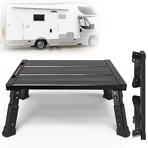 Adjustable RV Step Stool, 3-Step Height Adjustment, Foldable Legs, Wide Anti-Slip Surface,Supports Up to 1,000 lb, Premium Aluminum Construction Easy to Carry - color: Carton Black