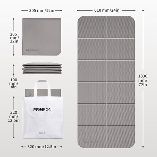 PROIRON Foldable Yoga Mat 0.24"/0.16" for Home Workout & Travel, Non Slip Travel Yoga Mats with Carry Bag, Packable Yoga Mat for Home Gym, Pilates, Fitness,Stretching