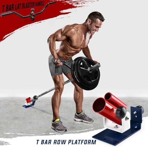 Yes4All Exercise Machine Adjustable T Bar Row Attachment, D Row Handle/Landmine Handle Attachment with Textured Rubber Handles - color: B. American Pride - T Bar Row Platform
