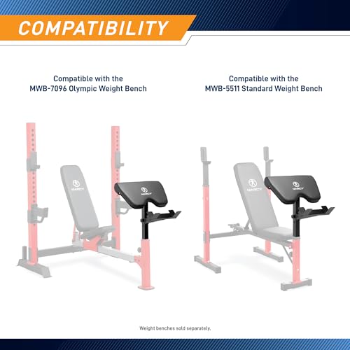 Marcy Deluxe Olympic Weight Bench with Adjustable Back & Bar Catch & Optional Arm Curl, Leg Developer, Lat Tower Attachments (Sold Separately), Personal Home Gym for Strength Training, Weightlifting - color: Arm Curl Only ACC-8215AC