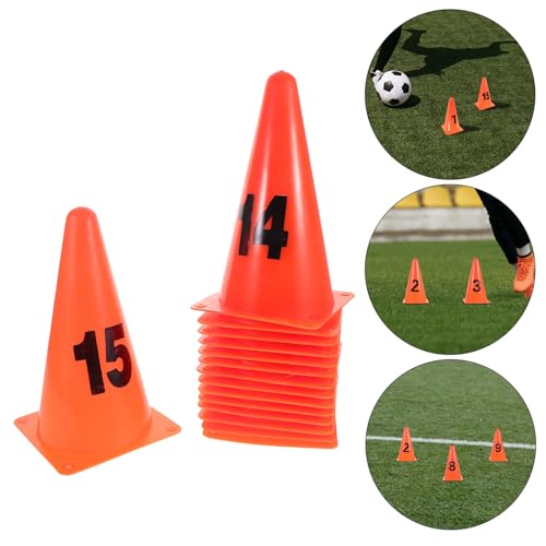 ABOOFAN Numbered Plastic Training Cones Set 1-15, 23cm High Athletic Disc Markers for Soccer Basketball Agility Drills, Sports Field Fitness Equipment for Outdoor Practice