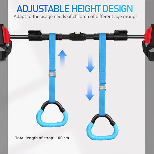 Vaguelly Gymnastic Rings Set with Adjustable Straps, 1m Blue Pull up Rings for ’s Strength Training and Indoor Fitness Equipment