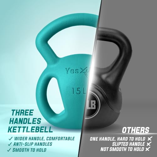 Yes4All Kettlebell, Strength Training Kettlebells for Women, Wide Multi-grip Textured Handle for Home Gym Exercises & Full Body Workout, Single 5–25 lb & Set of 10-15 lb - color: F. 10 - 15LB (Pink+Green), style: B. Combo