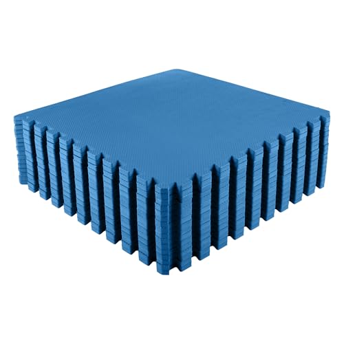 EVA Foam Mat Tiles 16-Pack - 64 SQ FT of Interlocking Padding for Garage, Playroom, or Gym Flooring - Workout Mat or Baby Playmat by Stalwart (Blue)