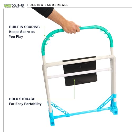 Wild Sports Folding Ladderball Set - Lightweight and Portable Outdoor Game - Includes 6 Bolos - color: White/Mint/Light Blue