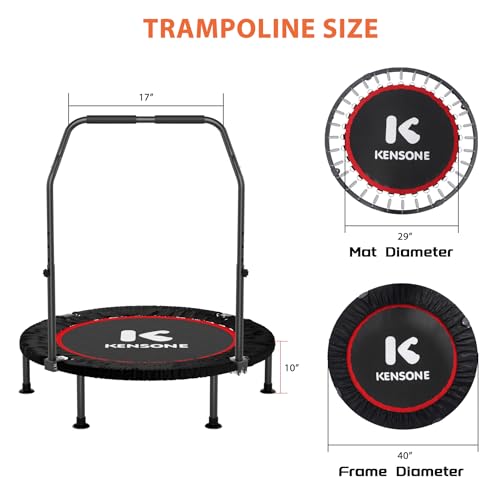40" Mini Flodable Spring Rebounder Trampoline for Adults, Small Exercise Trampoline for Indoor Workout and Fitness, Purple Resistance Band Included, Max Load 330 LBS