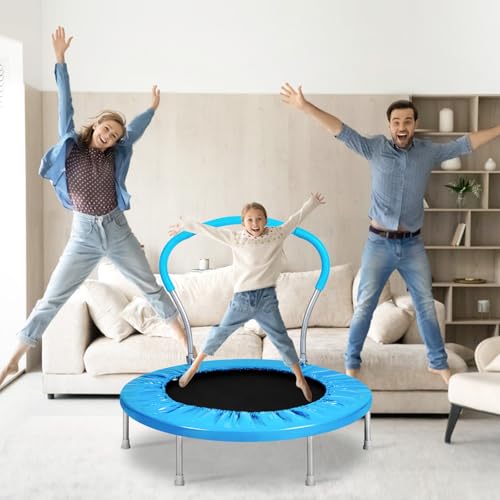 Mini Trampoline for Kids, Indoor Toddler Trampoline with Handle, Child Small Rebounder Trampoline for Indoor and Outdoor Use - style: Bright Blue-36Inch
