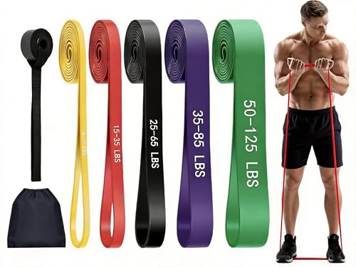 Resistance Bands, 5 Levels Exercise Bands for Men Women, Upgraded Tear Resistant Workout Band with Door Anchor,Body Stretching,Physical Therapy,Muscle Training, Pull Up Assistance Band for Working Out