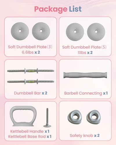 kisnbld Adjustable Dumbbell Set, 35/45/62LBS SoftShell Weight Set with Connector 4-IN-1 Dumbbell Set Used as to Barbell & Kettlebell for Home Gym, Fitness Exercise for Men Women Beginners - color: Gray-35 LB