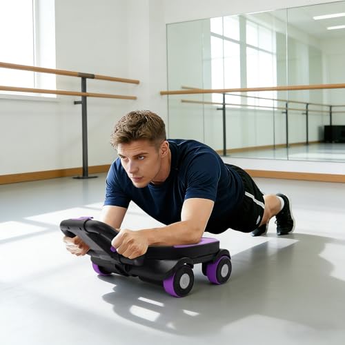 Ab Wheel Roller, 4-Wheel Abdominal Roller with Elbow Support - color: Purple