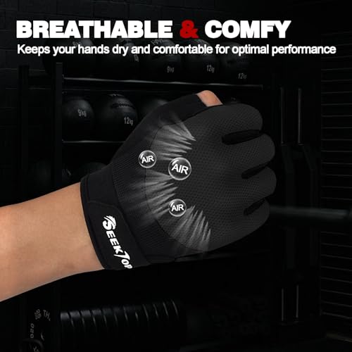 Seektop Breathable Workout Gloves for Women & Men, Thick Padded Weight Lifting Gloves, Full Palm Protection, Excellent Grip for Gym Fitness and Training, Exercise, Cycling