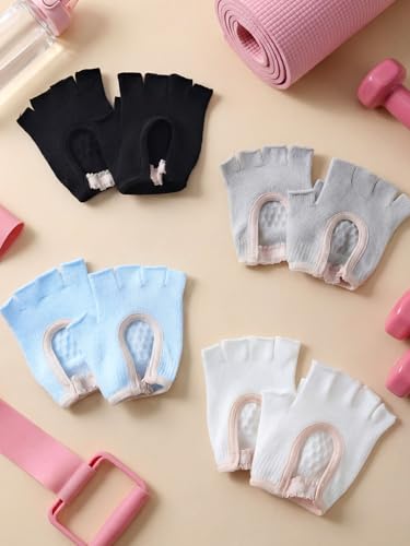 Fourluoo 4 Pcs Women Workout Gloves - color: White, Black, Light Blue, Gray