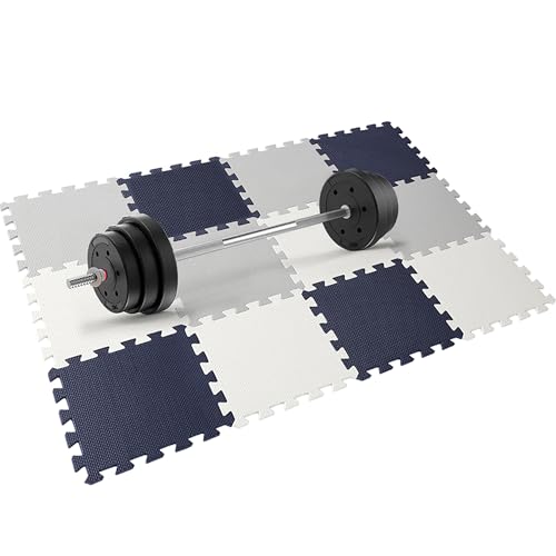 Easy Playhouse: 12 Soft Foam Floor Puzzle Tiles - Black-Grey-White - 12" Interlocking Mat Pieces (4'x3'), Nursery, Playroom, Gym, Children & Adults