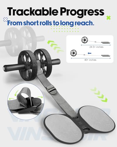 VINSGUIR Ab Roller Wheel for Beginners to Pros, Ab Roller with Adjustable & Detachable Resistance Band, Core Workout Equipment for Home Gym, Abdominal Wheel with Exercise Guide and Knee Pad, Men Women