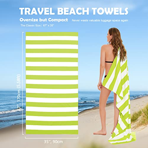Your Choice Microfiber Beach Towel Sand-Free Quick Dry (67"x35"/60"x30") - color: X-light Green Stripes, size: Extra Large(67x35")