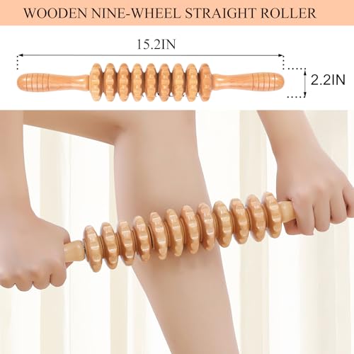 Cellulite Massage Tool Wood Therapy Massage Tools Fascia Blaster Cellulite Roller Lymphatic Drainage Massager Deep Tissue Massage Stick for Legs Thighs Muscle Relief Recovery(White 9-Wheel) - color: Nude 9-wheel
