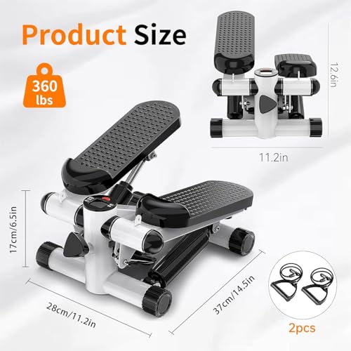 Steppers for Exercise at Home, Mini Stepper with Resistance Bands, Hydraulic Fitness Stepper with LCD Monitor, 360LBS Weight Capacity Portable Stair Stepper for Small Spaces - size: Medium