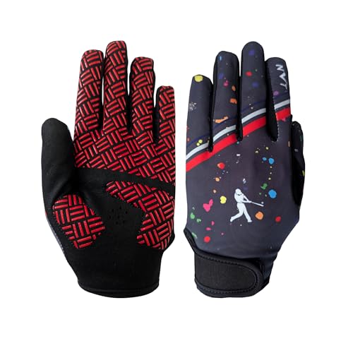NVT Baseball Batting Gloves Youth & Adult Men Women- Padded Softball Batting Gloves with Super Grip Silicone Palm, Breathable Flexible Fit- Baseball Gloves for Kids Boys Girls - color: Red, size: Youth Large