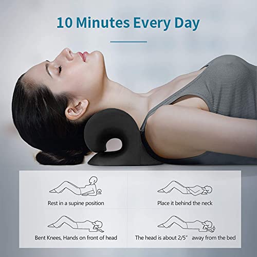 RESTCLOUD Neck and Shoulder Relaxer, Cervical Traction Device for TMJ Pain Relief and Cervical Spine Alignment, Chiropractic Pillow, Neck Stretcher (Black) - color: Dblack